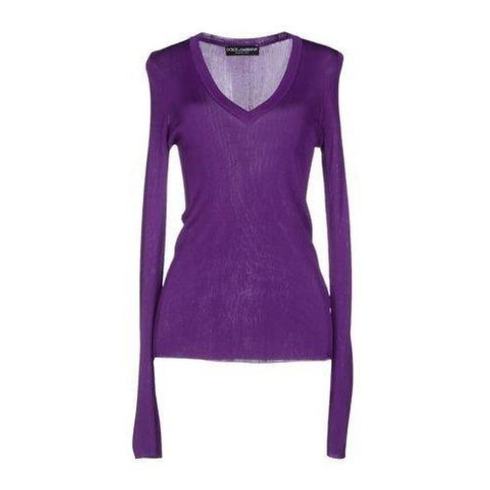 NWT $550 Dolce&Gabbana Purple V-Neck Ribbed Long Sleeve Knit Top Made‎ in Italy